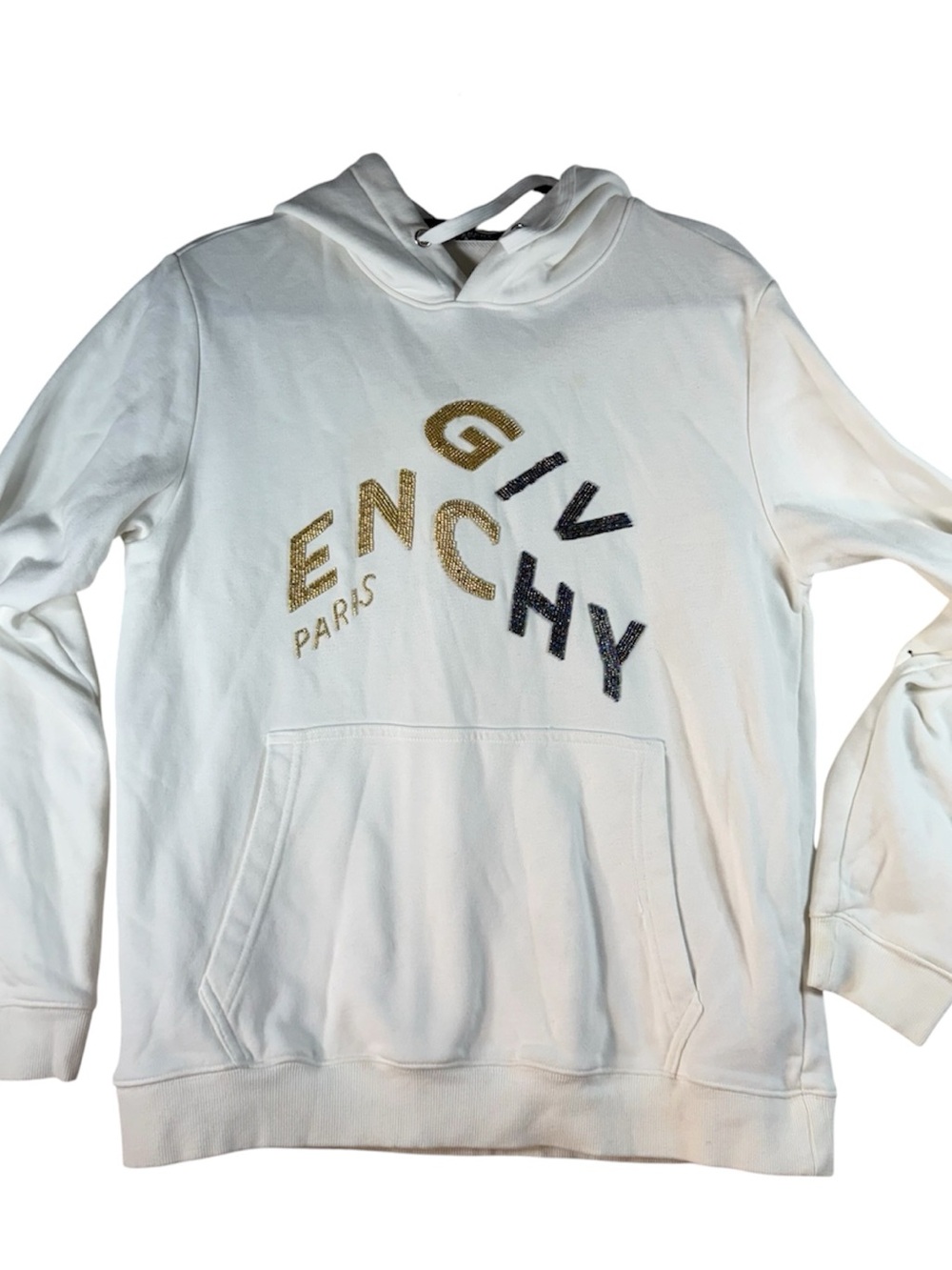 Givenchy White Hoodie with Gold and Black beaded logo